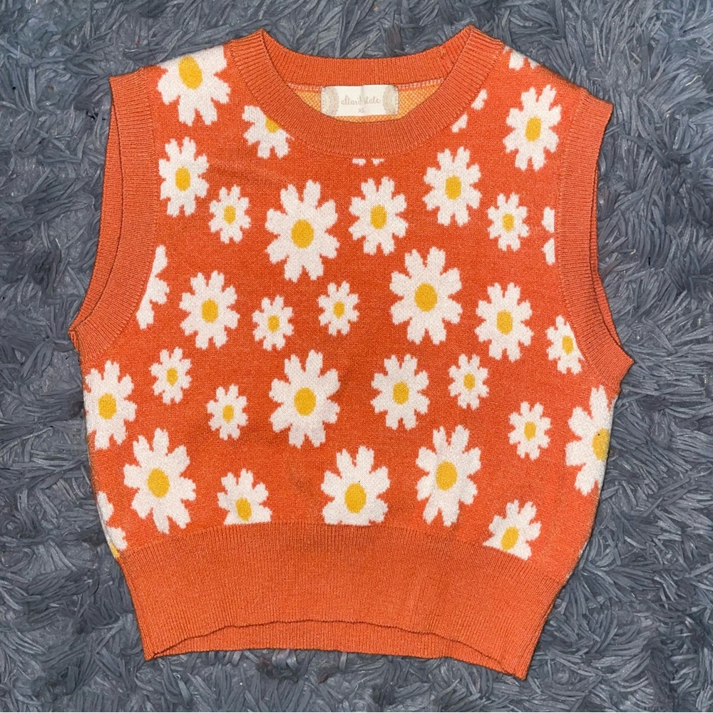 Altar’d State Orange Floral Sweater Vest